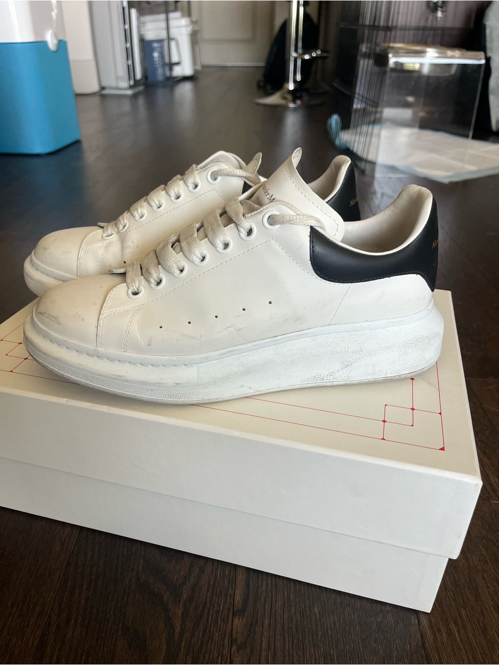 Alexander McQueen White Leather Sneakers with Black Heel Tab